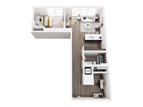 Floor plan for 1 bed, 1 bath, 926 sqft